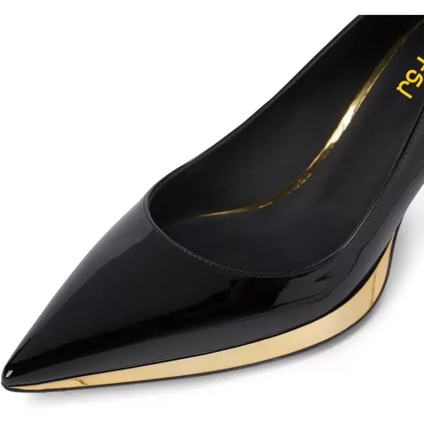 imageFSJ Women Bridal Pointed Toe Chunky Block Low Heel Crystal Pumps Slip on Wedding Thick Heel Comfort Shoes Size 415 USBlackgold Trim