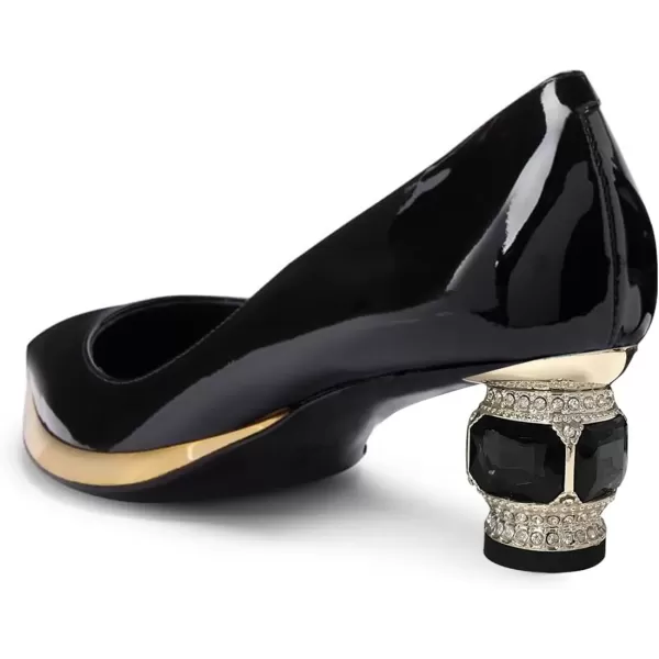 imageFSJ Women Bridal Pointed Toe Chunky Block Low Heel Crystal Pumps Slip on Wedding Thick Heel Comfort Shoes Size 415 USBlackgold Trim