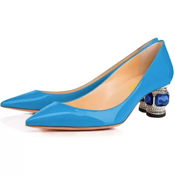 imageFSJ Women Bridal Pointed Toe Chunky Block Low Heel Crystal Pumps Slip on Wedding Thick Heel Comfort Shoes Size 415 USBlue