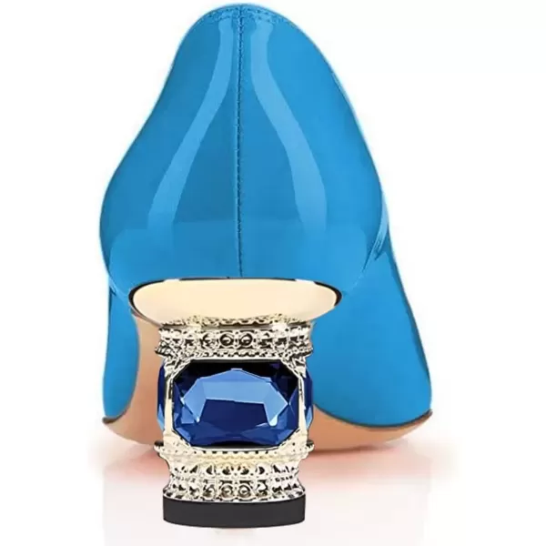 imageFSJ Women Bridal Pointed Toe Chunky Block Low Heel Crystal Pumps Slip on Wedding Thick Heel Comfort Shoes Size 415 USBlue
