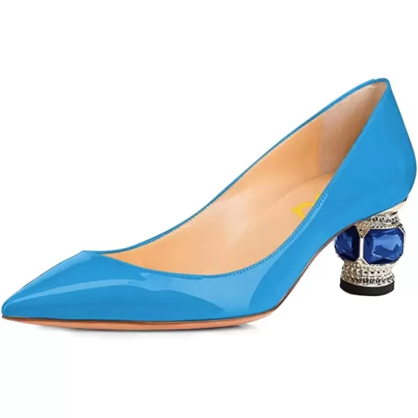 imageFSJ Women Bridal Pointed Toe Chunky Block Low Heel Crystal Pumps Slip on Wedding Thick Heel Comfort Shoes Size 415 USBlue
