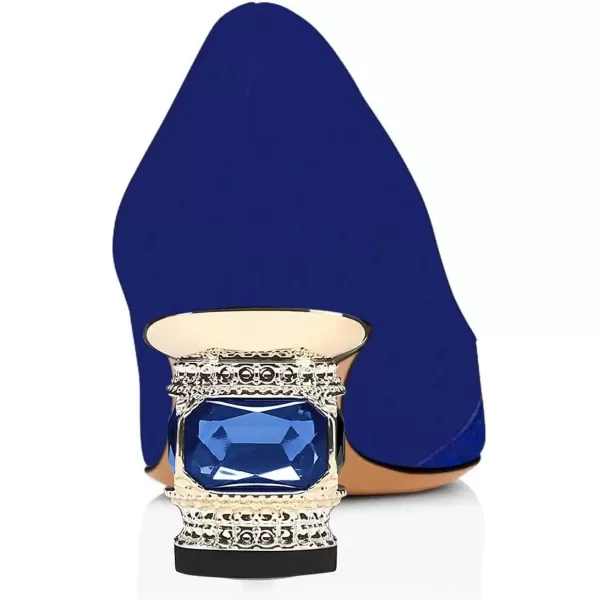 imageFSJ Women Bridal Pointed Toe Chunky Block Low Heel Crystal Pumps Slip on Wedding Thick Heel Comfort Shoes Size 415 USBlue Suede1
