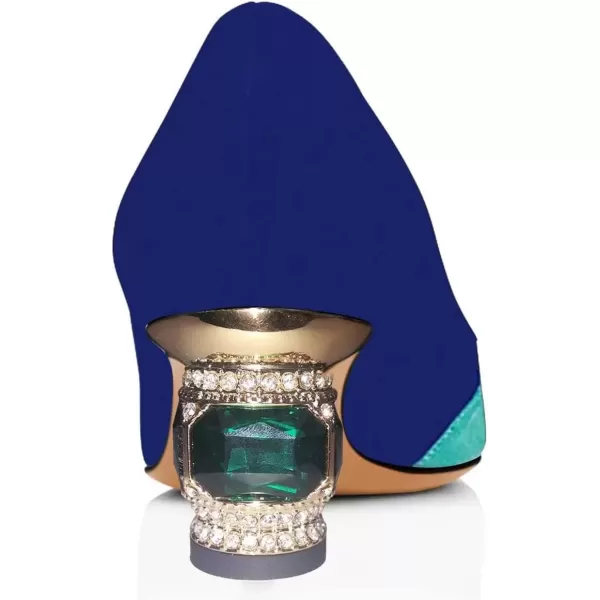 imageFSJ Women Bridal Pointed Toe Chunky Block Low Heel Crystal Pumps Slip on Wedding Thick Heel Comfort Shoes Size 415 USBlue Suede2
