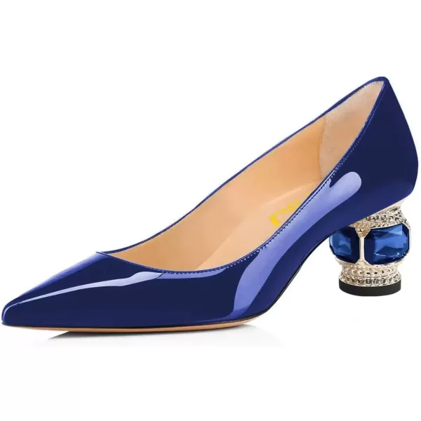 imageFSJ Women Bridal Pointed Toe Chunky Block Low Heel Crystal Pumps Slip on Wedding Thick Heel Comfort Shoes Size 415 USBluepatent