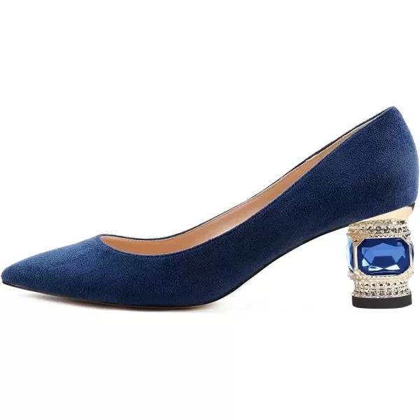 imageFSJ Women Bridal Pointed Toe Chunky Block Low Heel Crystal Pumps Slip on Wedding Thick Heel Comfort Shoes Size 415 USBluesuede