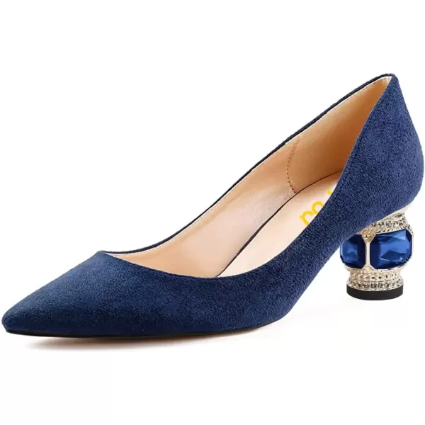 imageFSJ Women Bridal Pointed Toe Chunky Block Low Heel Crystal Pumps Slip on Wedding Thick Heel Comfort Shoes Size 415 USBluesuede