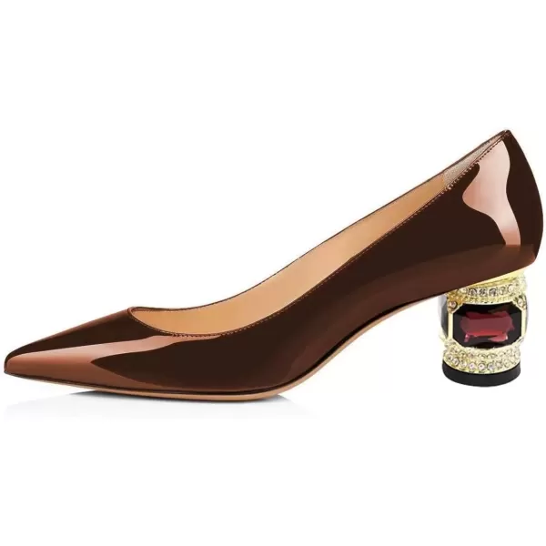 imageFSJ Women Bridal Pointed Toe Chunky Block Low Heel Crystal Pumps Slip on Wedding Thick Heel Comfort Shoes Size 415 USBrownpatent