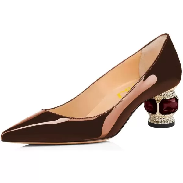 imageFSJ Women Bridal Pointed Toe Chunky Block Low Heel Crystal Pumps Slip on Wedding Thick Heel Comfort Shoes Size 415 USBrownpatent
