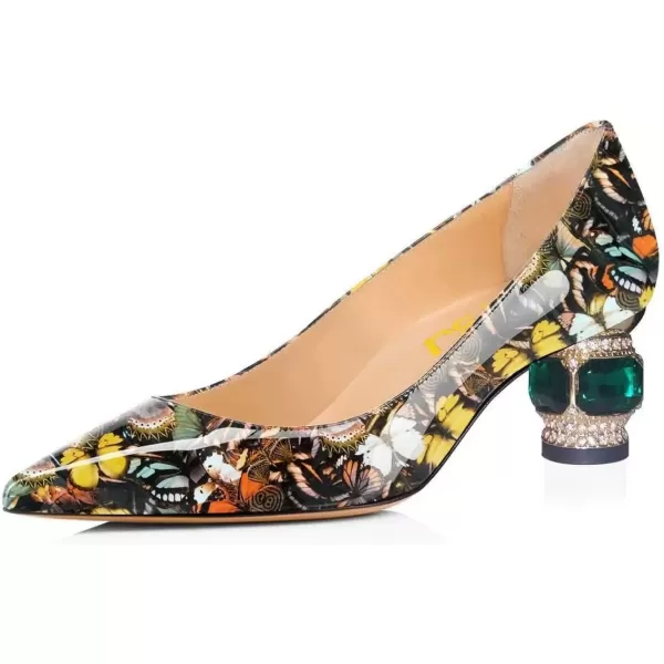 imageFSJ Women Bridal Pointed Toe Chunky Block Low Heel Crystal Pumps Slip on Wedding Thick Heel Comfort Shoes Size 415 USButterfly Floral
