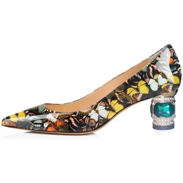 imageFSJ Women Bridal Pointed Toe Chunky Block Low Heel Crystal Pumps Slip on Wedding Thick Heel Comfort Shoes Size 415 USButterfly Floral