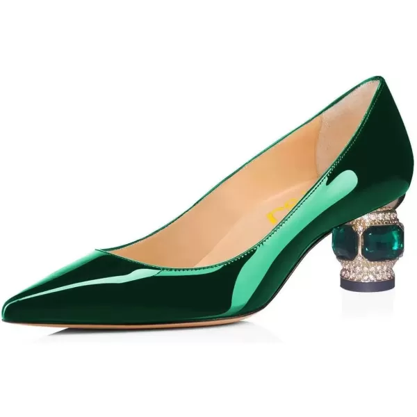 imageFSJ Women Bridal Pointed Toe Chunky Block Low Heel Crystal Pumps Slip on Wedding Thick Heel Comfort Shoes Size 415 USDark Greenpatent