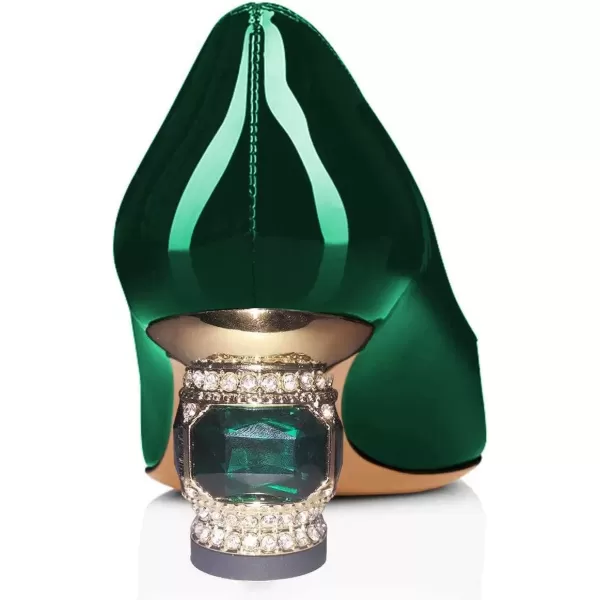 imageFSJ Women Bridal Pointed Toe Chunky Block Low Heel Crystal Pumps Slip on Wedding Thick Heel Comfort Shoes Size 415 USDark Greenpatent
