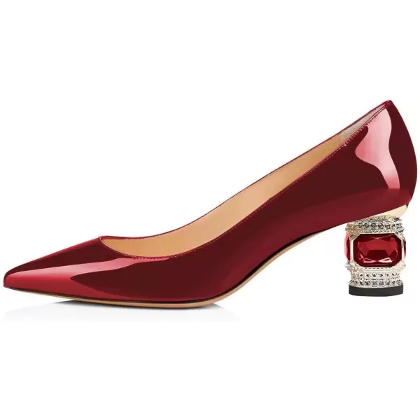 imageFSJ Women Bridal Pointed Toe Chunky Block Low Heel Crystal Pumps Slip on Wedding Thick Heel Comfort Shoes Size 415 USDark Redpaten