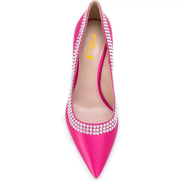 imageFSJ Women Bridal Pointed Toe Chunky Block Low Heel Crystal Pumps Slip on Wedding Thick Heel Comfort Shoes Size 415 USFuchsia Satin