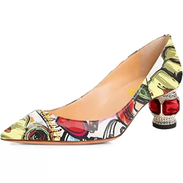 imageFSJ Women Bridal Pointed Toe Chunky Block Low Heel Crystal Pumps Slip on Wedding Thick Heel Comfort Shoes Size 415 USGraffiti