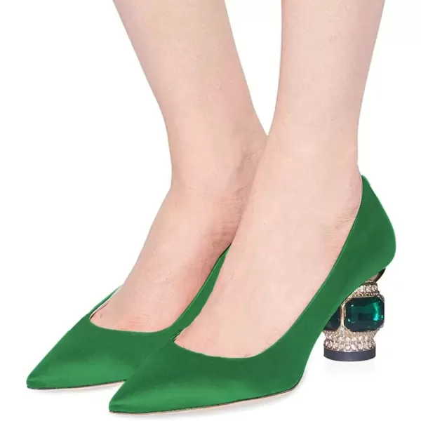 imageFSJ Women Bridal Pointed Toe Chunky Block Low Heel Crystal Pumps Slip on Wedding Thick Heel Comfort Shoes Size 415 USGreen 1