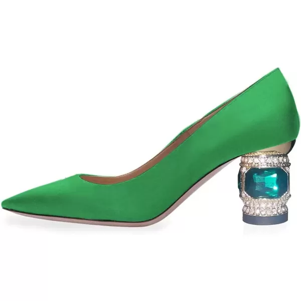 imageFSJ Women Bridal Pointed Toe Chunky Block Low Heel Crystal Pumps Slip on Wedding Thick Heel Comfort Shoes Size 415 USGreen 1