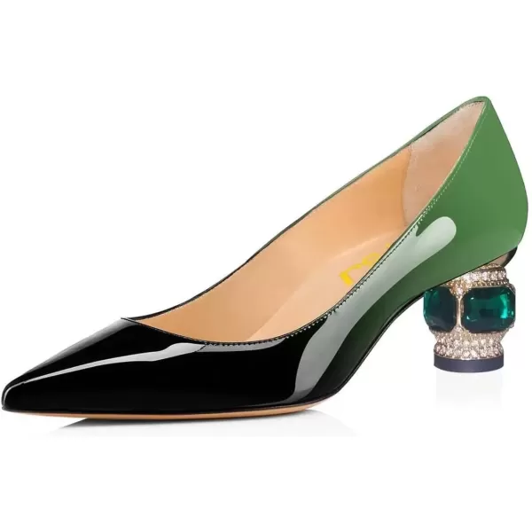 imageFSJ Women Bridal Pointed Toe Chunky Block Low Heel Crystal Pumps Slip on Wedding Thick Heel Comfort Shoes Size 415 USGreen Gradient