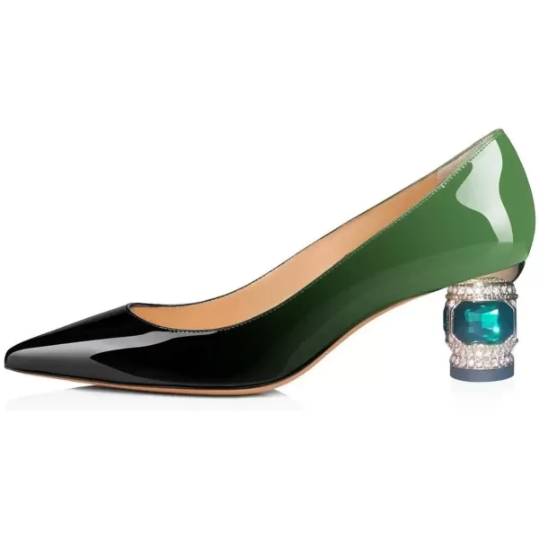 imageFSJ Women Bridal Pointed Toe Chunky Block Low Heel Crystal Pumps Slip on Wedding Thick Heel Comfort Shoes Size 415 USGreen Gradient