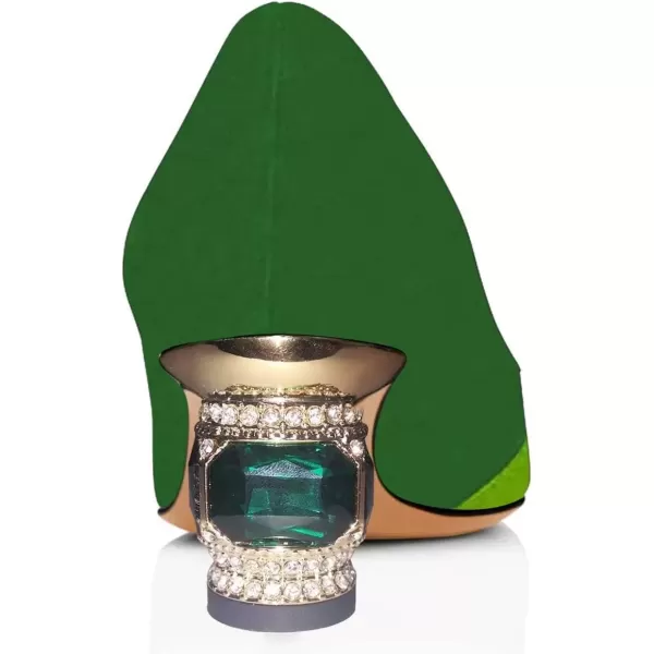 imageFSJ Women Bridal Pointed Toe Chunky Block Low Heel Crystal Pumps Slip on Wedding Thick Heel Comfort Shoes Size 415 USGreen Suede1