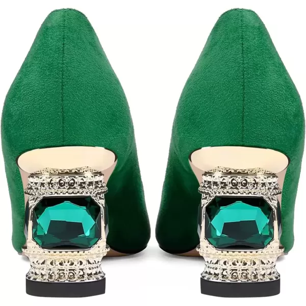imageFSJ Women Bridal Pointed Toe Chunky Block Low Heel Crystal Pumps Slip on Wedding Thick Heel Comfort Shoes Size 415 USGreensuede