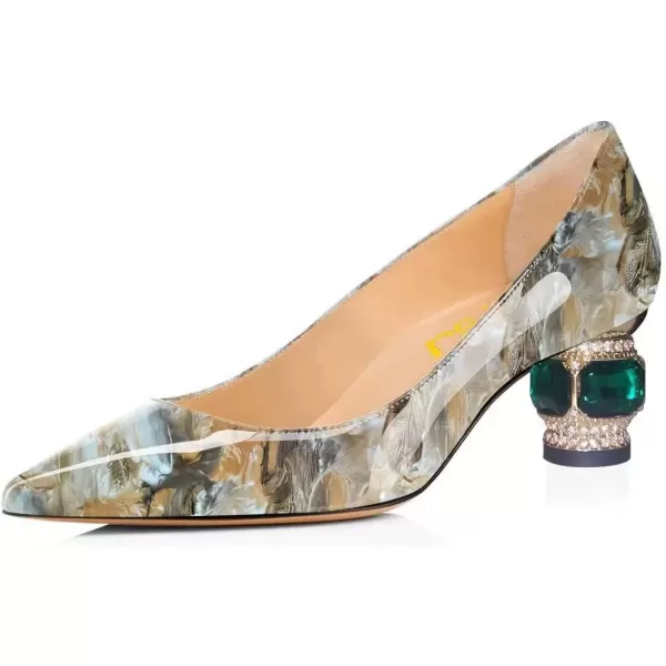 imageFSJ Women Bridal Pointed Toe Chunky Block Low Heel Crystal Pumps Slip on Wedding Thick Heel Comfort Shoes Size 415 USKhaki Floral