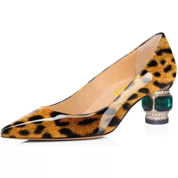 imageFSJ Women Bridal Pointed Toe Chunky Block Low Heel Crystal Pumps Slip on Wedding Thick Heel Comfort Shoes Size 415 USLeopardpatent