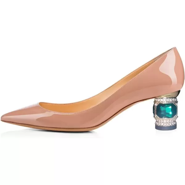 imageFSJ Women Bridal Pointed Toe Chunky Block Low Heel Crystal Pumps Slip on Wedding Thick Heel Comfort Shoes Size 415 USNude