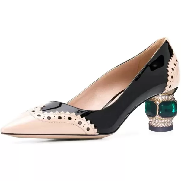 imageFSJ Women Bridal Pointed Toe Chunky Block Low Heel Crystal Pumps Slip on Wedding Thick Heel Comfort Shoes Size 415 USNude Black
