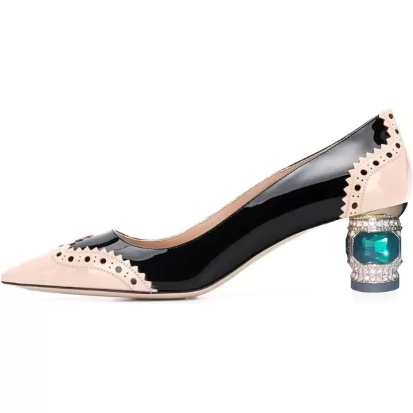 imageFSJ Women Bridal Pointed Toe Chunky Block Low Heel Crystal Pumps Slip on Wedding Thick Heel Comfort Shoes Size 415 USNude Black