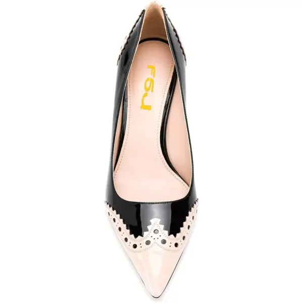 imageFSJ Women Bridal Pointed Toe Chunky Block Low Heel Crystal Pumps Slip on Wedding Thick Heel Comfort Shoes Size 415 USNude Black