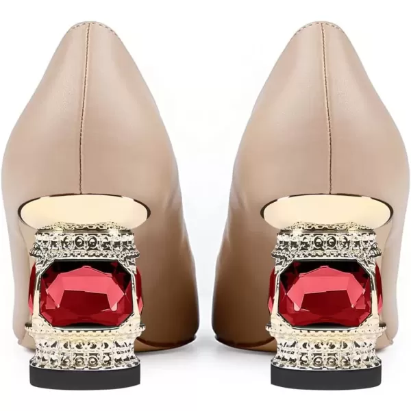 imageFSJ Women Bridal Pointed Toe Chunky Block Low Heel Crystal Pumps Slip on Wedding Thick Heel Comfort Shoes Size 415 USNudematte
