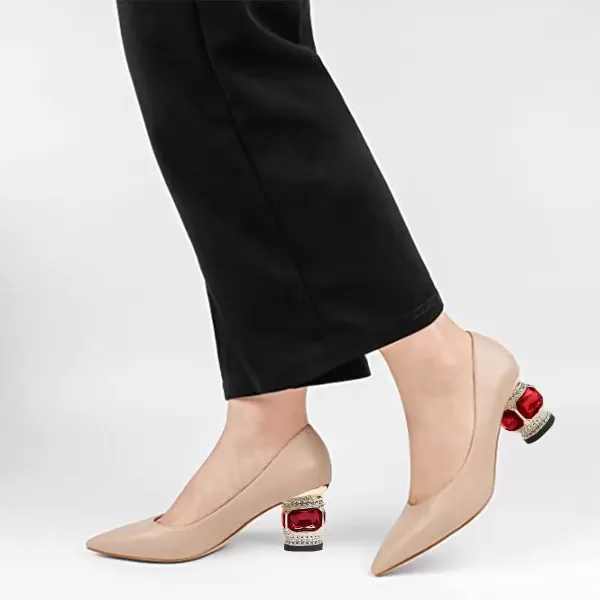 imageFSJ Women Bridal Pointed Toe Chunky Block Low Heel Crystal Pumps Slip on Wedding Thick Heel Comfort Shoes Size 415 USNudematte