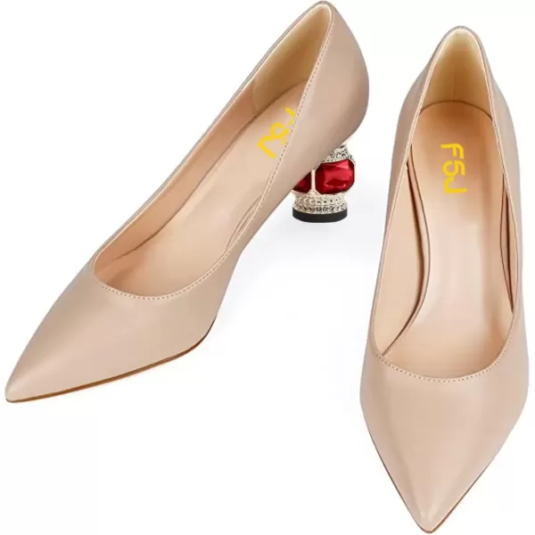 imageFSJ Women Bridal Pointed Toe Chunky Block Low Heel Crystal Pumps Slip on Wedding Thick Heel Comfort Shoes Size 415 USNudematte