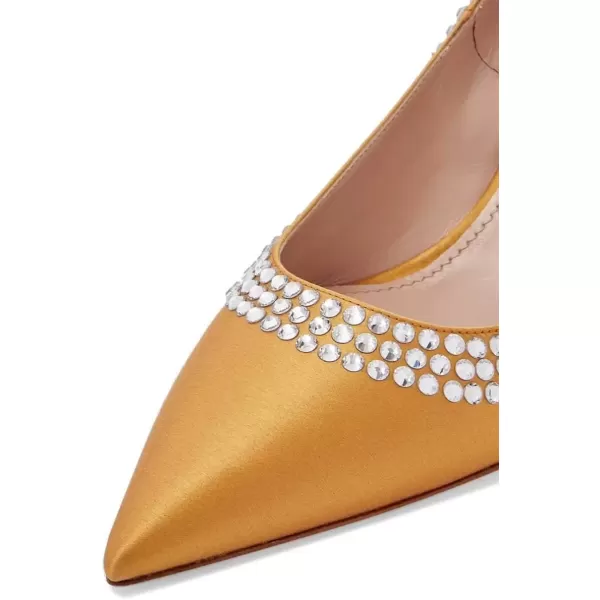 imageFSJ Women Bridal Pointed Toe Chunky Block Low Heel Crystal Pumps Slip on Wedding Thick Heel Comfort Shoes Size 415 USOrange Satin