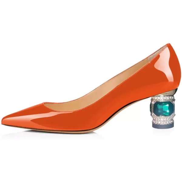 imageFSJ Women Bridal Pointed Toe Chunky Block Low Heel Crystal Pumps Slip on Wedding Thick Heel Comfort Shoes Size 415 USOrangepatent