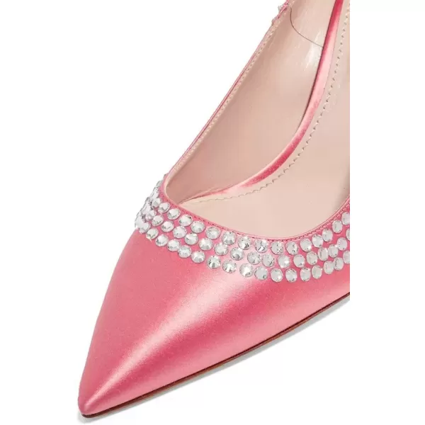 imageFSJ Women Bridal Pointed Toe Chunky Block Low Heel Crystal Pumps Slip on Wedding Thick Heel Comfort Shoes Size 415 USPink Satin