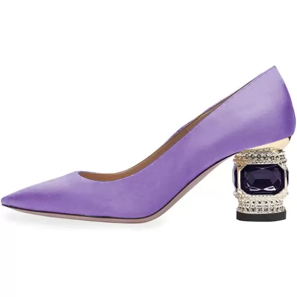 imageFSJ Women Bridal Pointed Toe Chunky Block Low Heel Crystal Pumps Slip on Wedding Thick Heel Comfort Shoes Size 415 USPurple