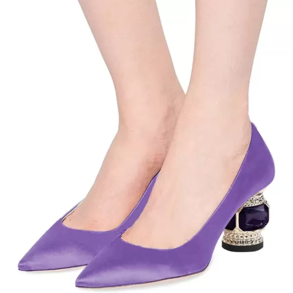 imageFSJ Women Bridal Pointed Toe Chunky Block Low Heel Crystal Pumps Slip on Wedding Thick Heel Comfort Shoes Size 415 USPurple