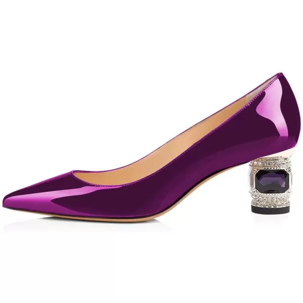 imageFSJ Women Bridal Pointed Toe Chunky Block Low Heel Crystal Pumps Slip on Wedding Thick Heel Comfort Shoes Size 415 USPurplepatent