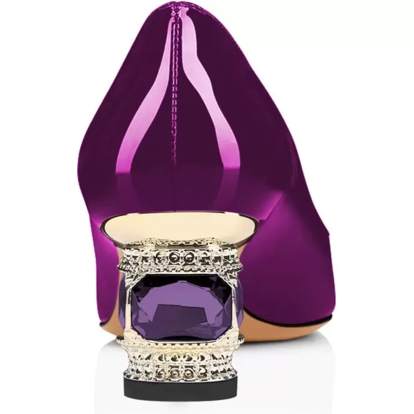 imageFSJ Women Bridal Pointed Toe Chunky Block Low Heel Crystal Pumps Slip on Wedding Thick Heel Comfort Shoes Size 415 USPurplepatent
