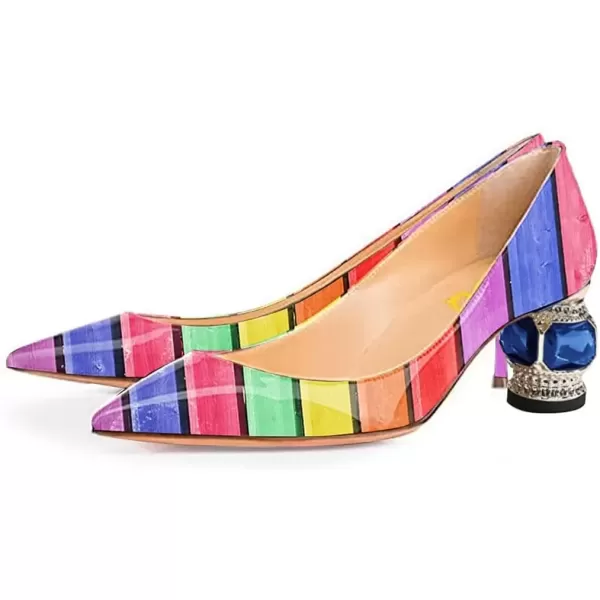 imageFSJ Women Bridal Pointed Toe Chunky Block Low Heel Crystal Pumps Slip on Wedding Thick Heel Comfort Shoes Size 415 USRainbow