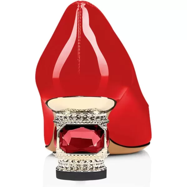 imageFSJ Women Bridal Pointed Toe Chunky Block Low Heel Crystal Pumps Slip on Wedding Thick Heel Comfort Shoes Size 415 USRedpatent