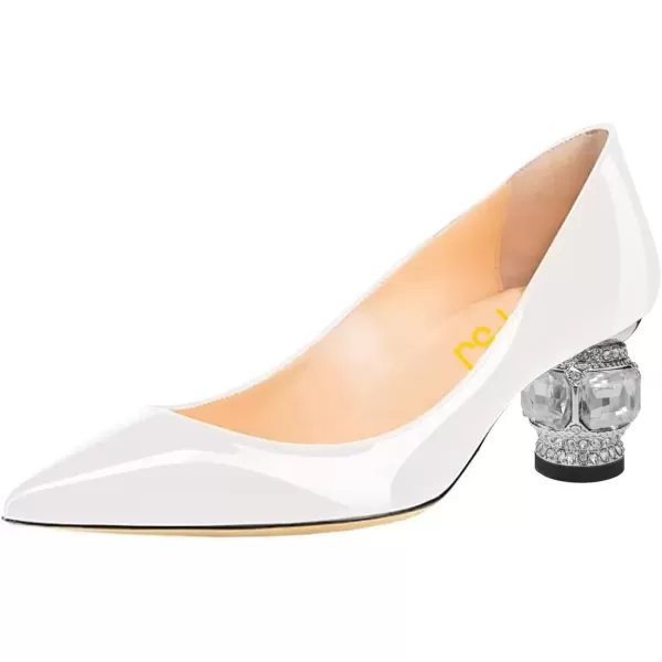 imageFSJ Women Bridal Pointed Toe Chunky Block Low Heel Crystal Pumps Slip on Wedding Thick Heel Comfort Shoes Size 415 USWhite