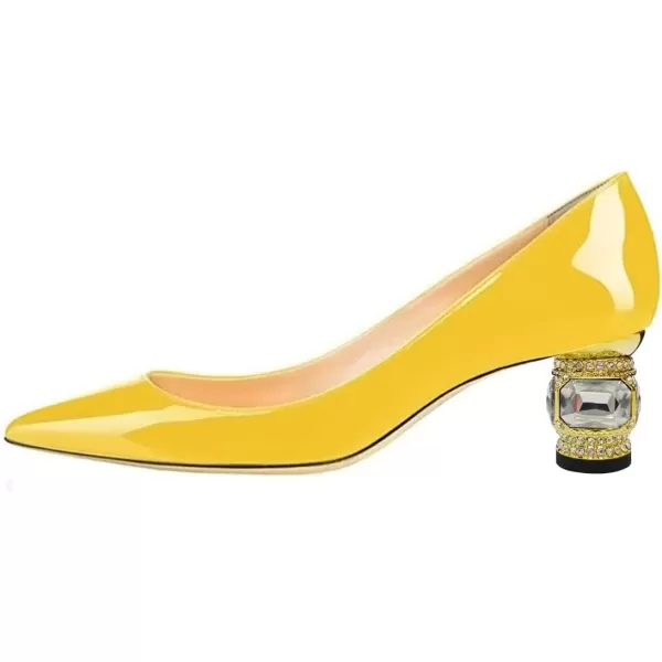 imageFSJ Women Bridal Pointed Toe Chunky Block Low Heel Crystal Pumps Slip on Wedding Thick Heel Comfort Shoes Size 415 USYellow
