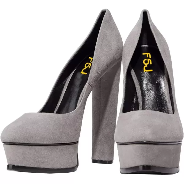 imageFSJ Women Classic Chunky High Heels Pumps Platform Closed Toe Sexy Slip On Ladies Shoes Size 415 USGrey
