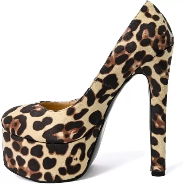 imageFSJ Women Classic Chunky High Heels Pumps Platform Closed Toe Sexy Slip On Ladies Shoes Size 415 USLeopard