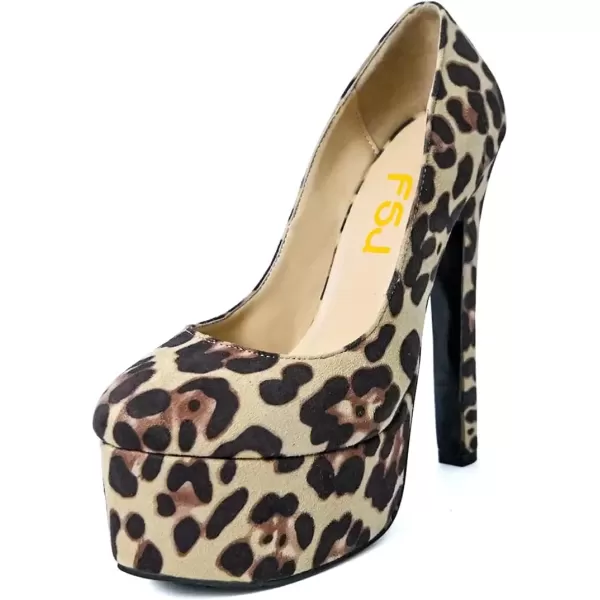 imageFSJ Women Classic Chunky High Heels Pumps Platform Closed Toe Sexy Slip On Ladies Shoes Size 415 USLeopard