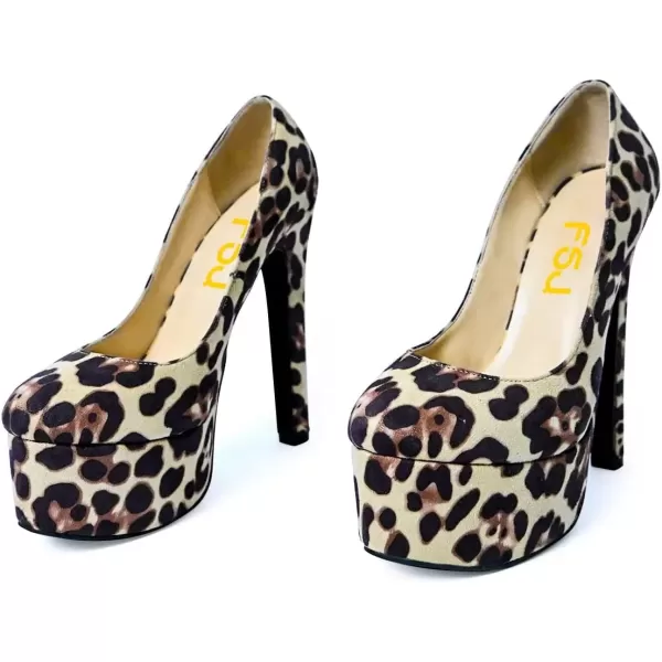 imageFSJ Women Classic Chunky High Heels Pumps Platform Closed Toe Sexy Slip On Ladies Shoes Size 415 USLeopard