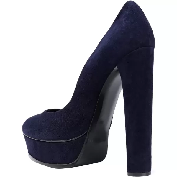 imageFSJ Women Classic Chunky High Heels Pumps Platform Closed Toe Sexy Slip On Ladies Shoes Size 415 USNavy